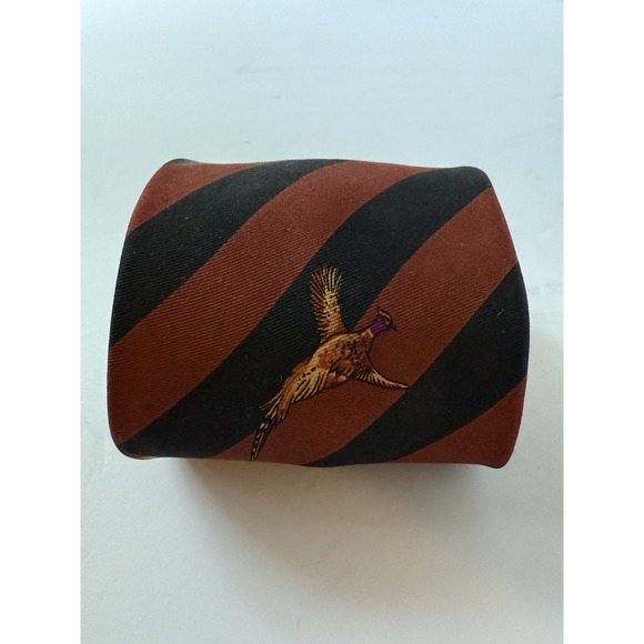 NWT RARE Vintage LANVIN Paris Silk Neck Tie Pheasants Birds Navy Diagonal Stripe - Picture 1 of 8